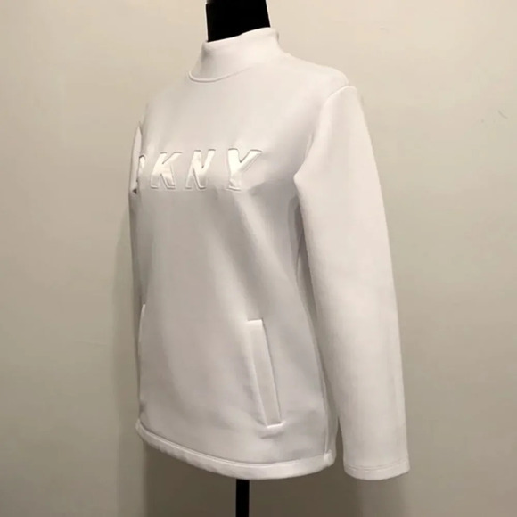 DKNY Logo Mockneck Sweatshirt in White - Picture 2 of 10